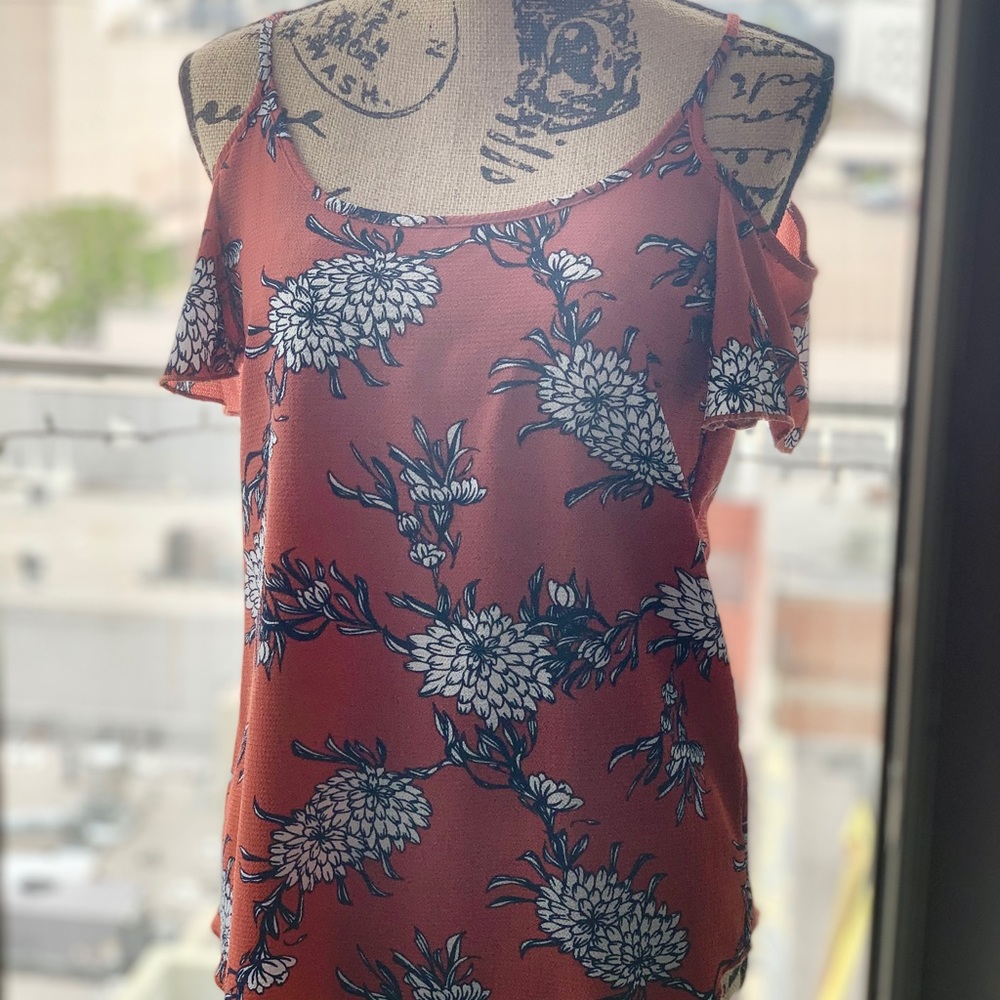 Beautiful floral orange flowing strap shirt